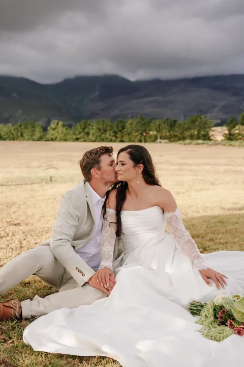 Bride and groom during their first look