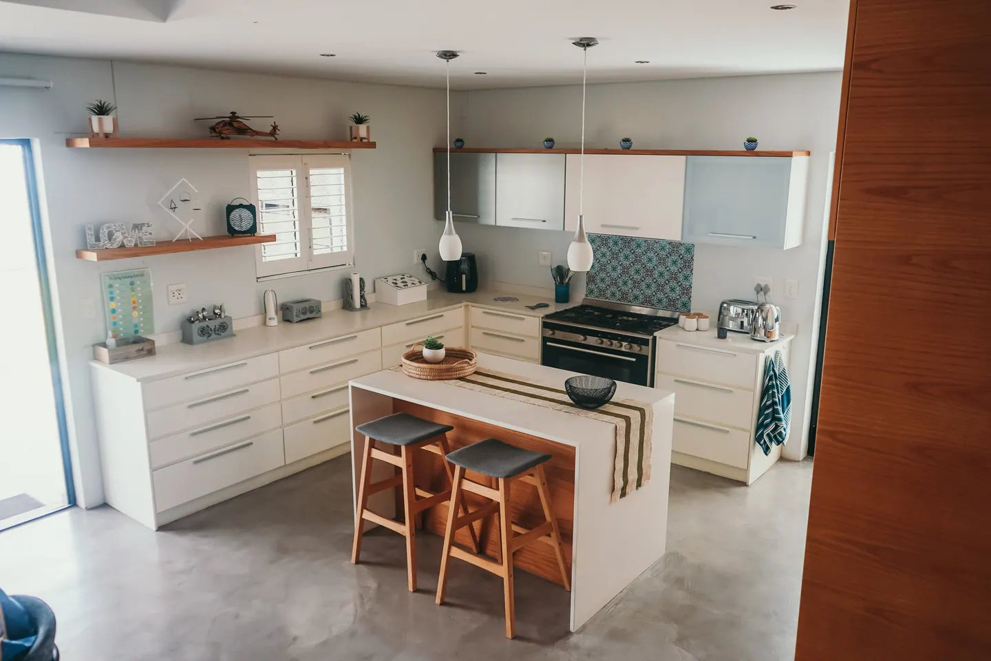 Interior of an Airbnb property styled and lit for its listing